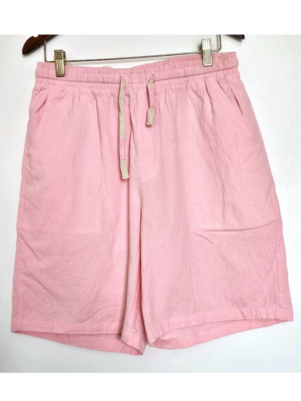 Sir7 Pink Linen Cotton Blend Drawstring 8” Beach Resort Lounge Shorts Large